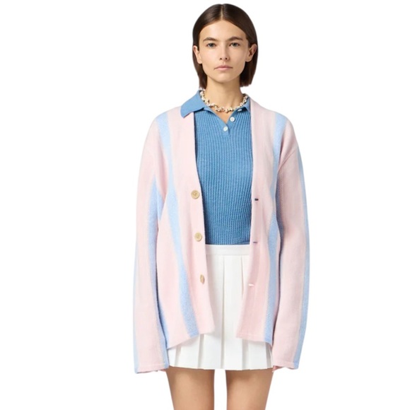 Guest in Residence Baja Everywear Cashmere Cardigan NWT Powder Pink Combo - Picture 6 of 16